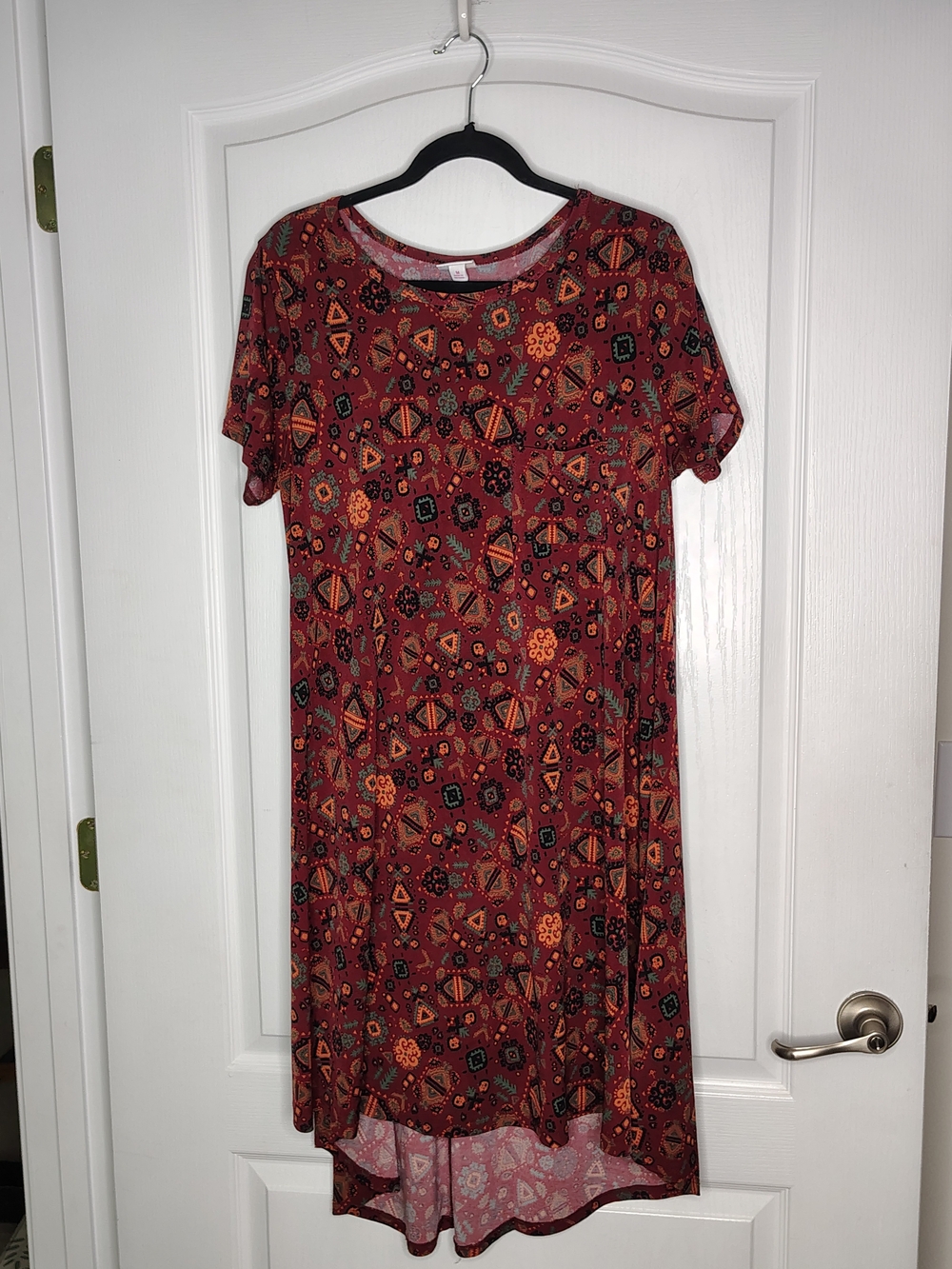 LuLaRoe Rust Red & Black Geometric High-Low Dress